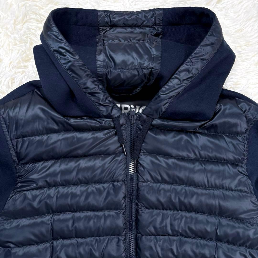 ✨美品・切替✨ヘルノ　ハイブリッド　ダウンジャケット　パーカー　ネイビー　Ｌ相当