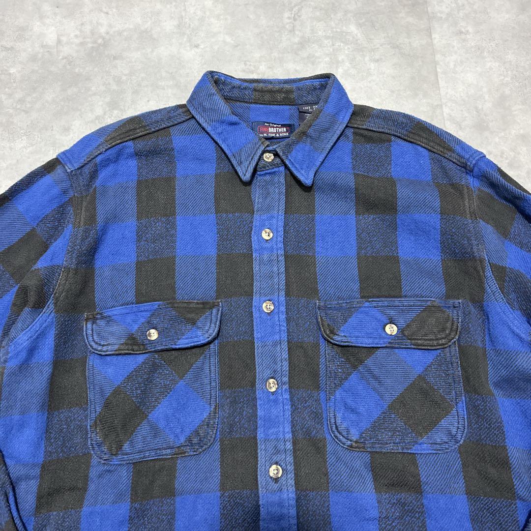 00s five brother ブロックチェック ネルシャツ 青黒　大きめ