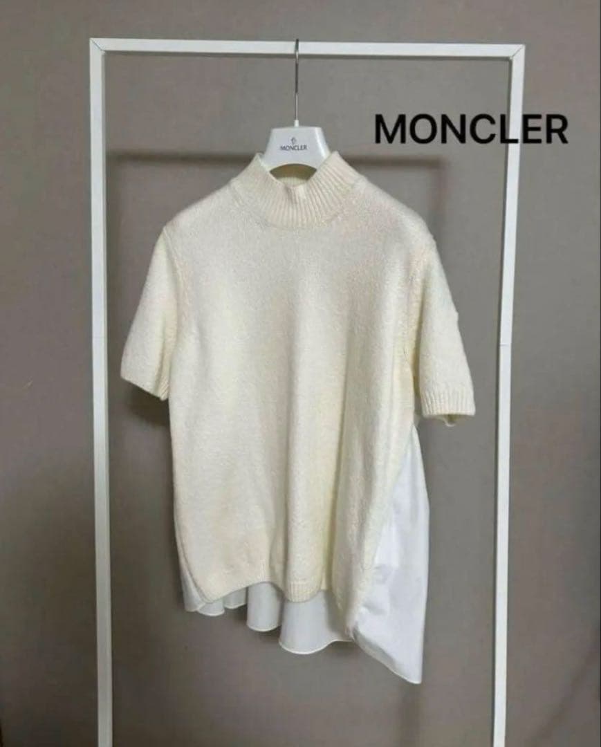 ★モンクレール　22年　ドッキングニット　半袖　M　ホワイト　正規品★