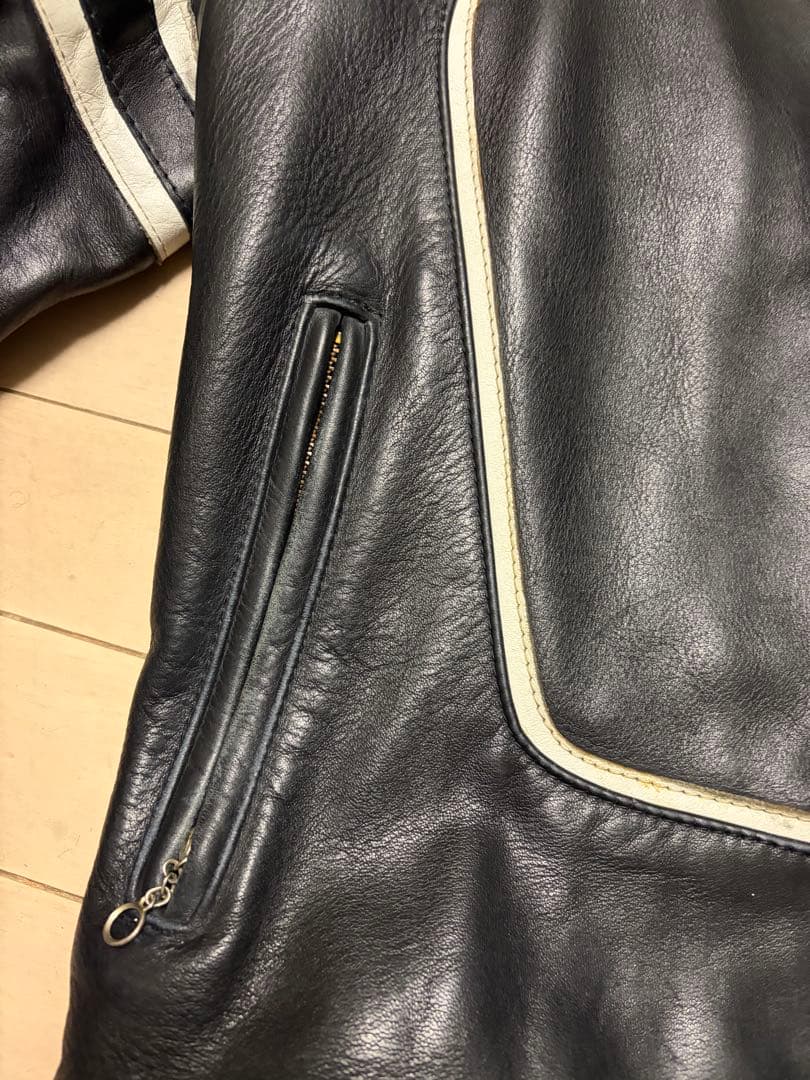 VANSONシングルライダースジャケットブラック/ホワイト/ブラックsize38