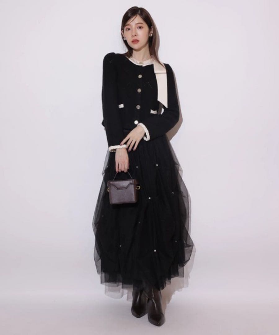 リランドチュール　パールタッキングチュールスカート　黒　S