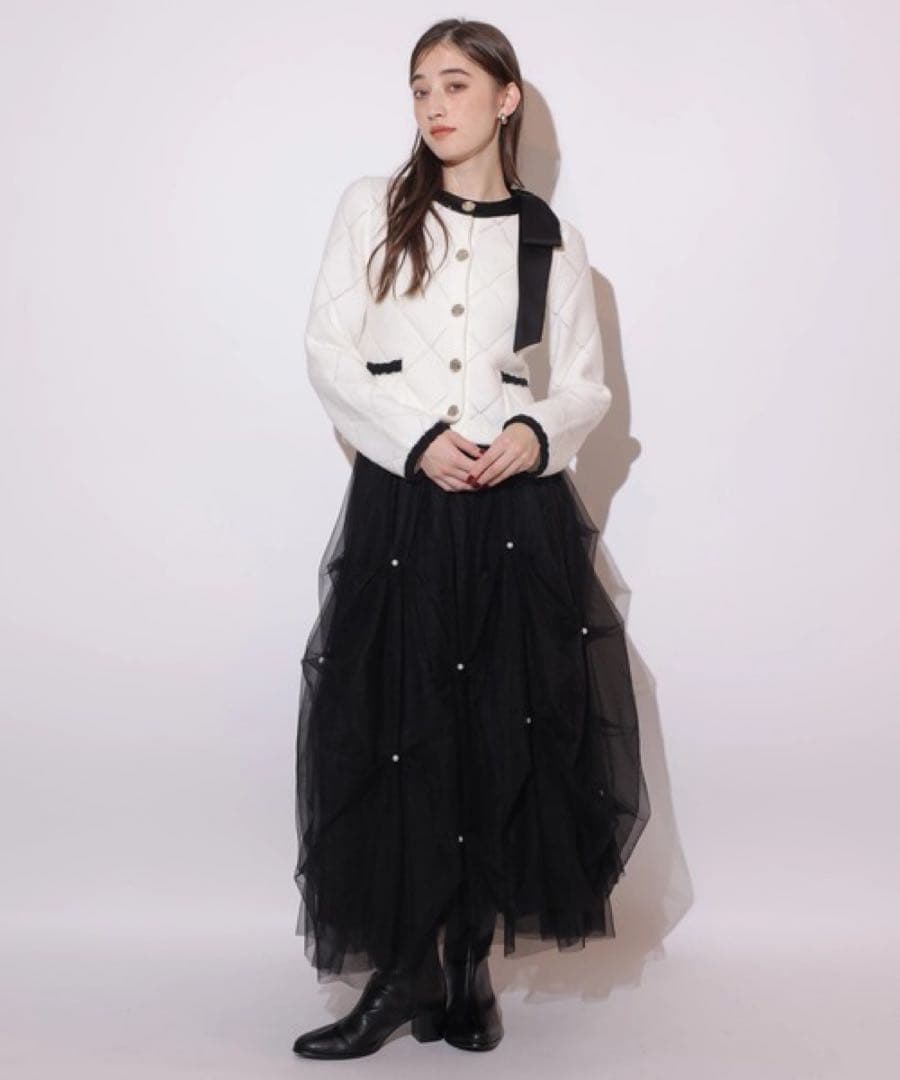 リランドチュール　パールタッキングチュールスカート　黒　S
