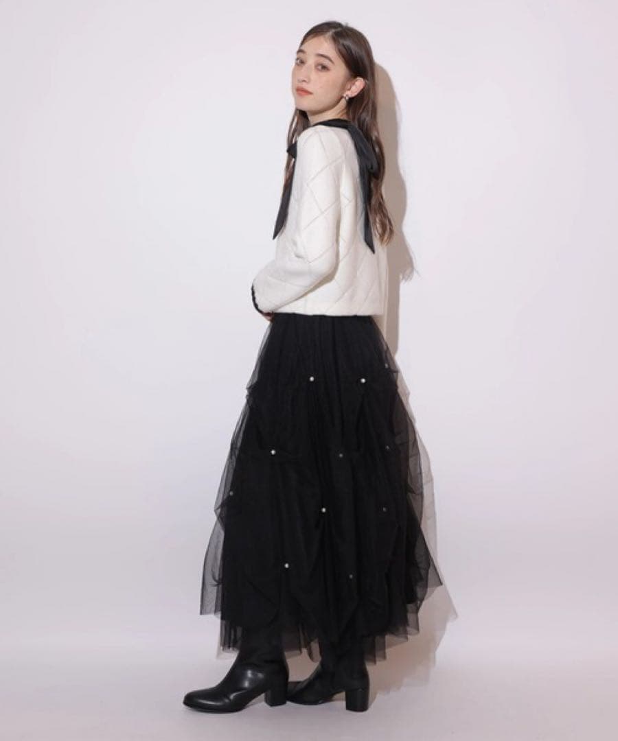 リランドチュール　パールタッキングチュールスカート　黒　S