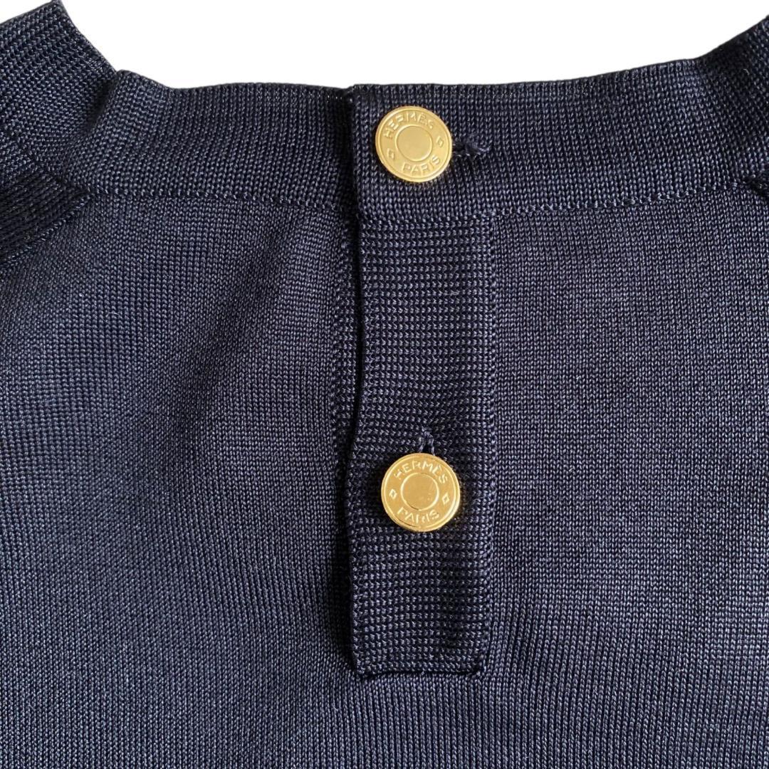 美品 HERMES エルメス 黒 半袖ニット シルク100％ サイズ38 乗馬