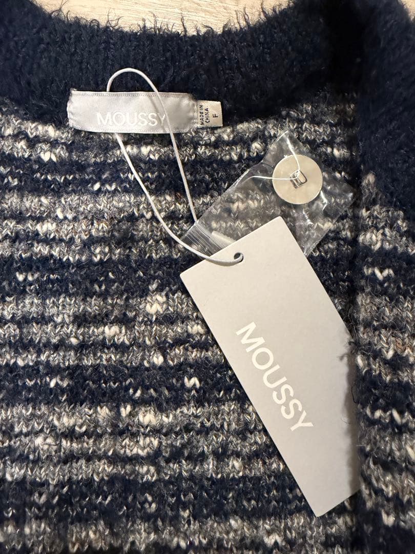 MOUSSY ネイビー ツイードカーディガン