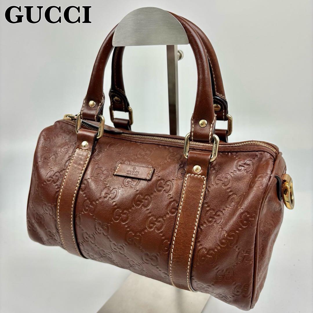 美品 グッチ GUCCI ミニボストン シマ レザー ハンドバッグ GG柄