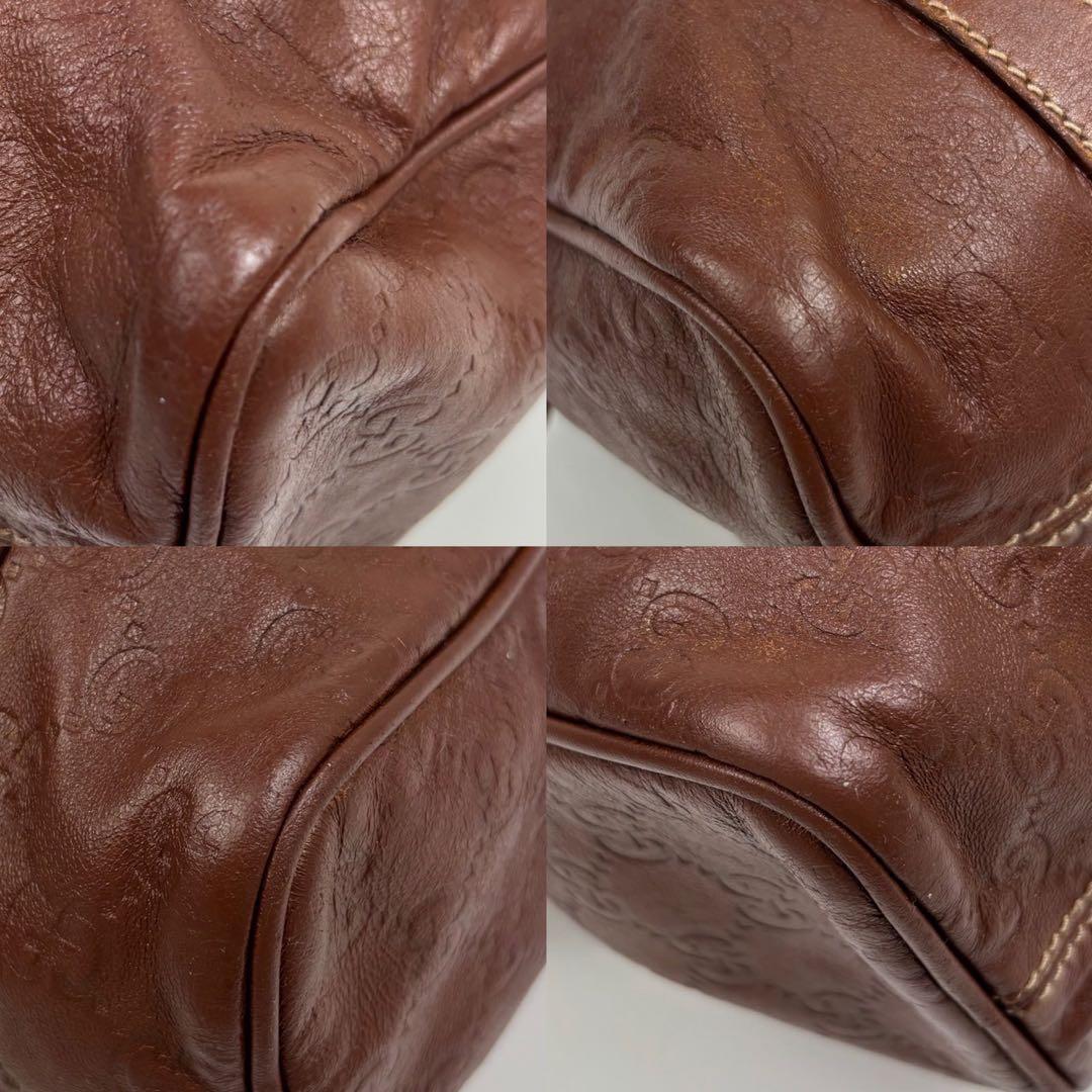 美品 グッチ GUCCI ミニボストン シマ レザー ハンドバッグ GG柄