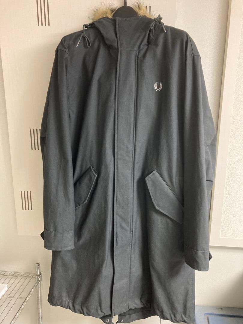 FRED PERRYファー付きブラックモッズコート メンズS