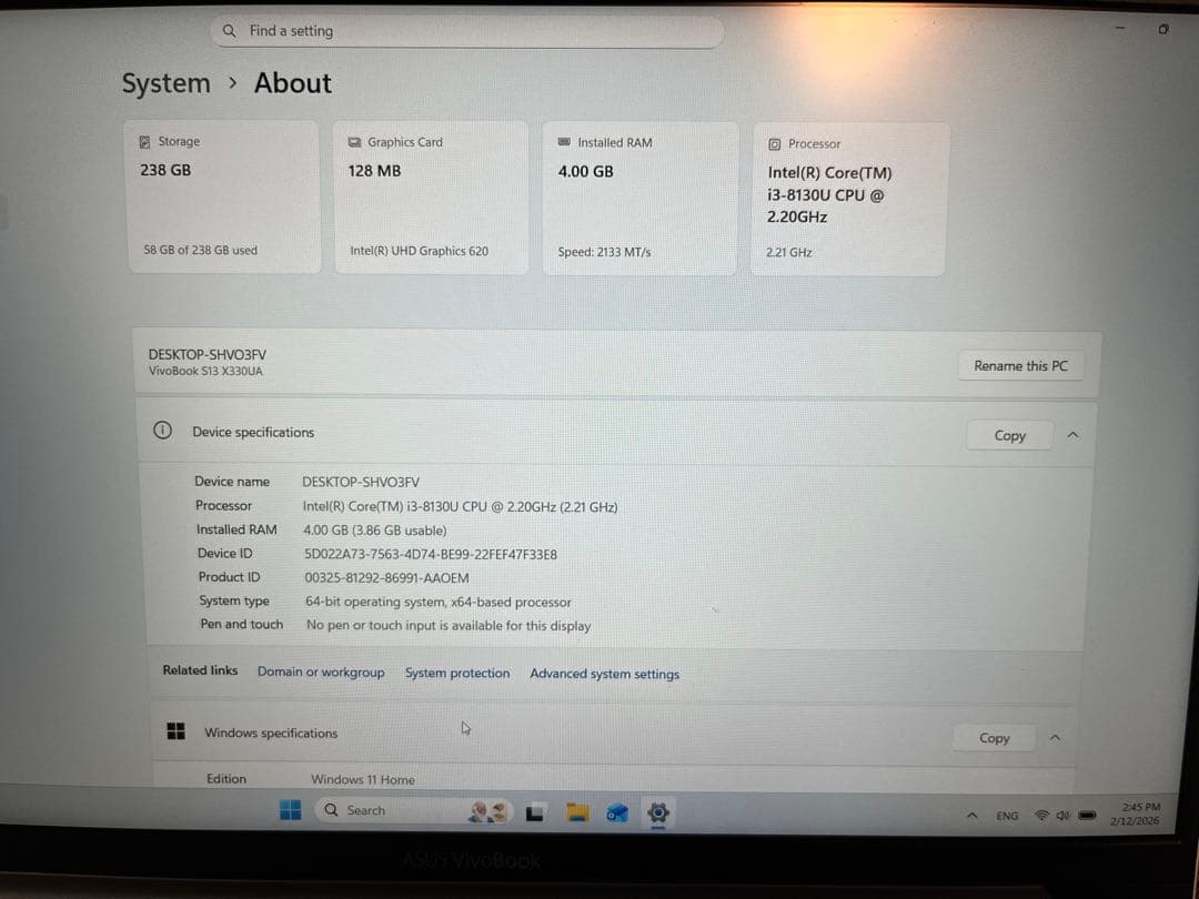 Windowsノート本体 ASUS VivoBook S13 S330UA Core i3 8130u