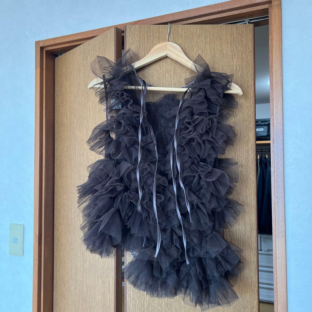 NOTRE emor asymmetry tulle tops ブラウン