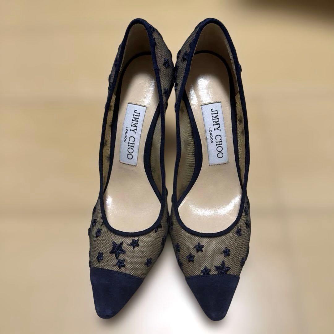 Jimmy Choo ネイビー 星柄 メッシュ ハイヒール