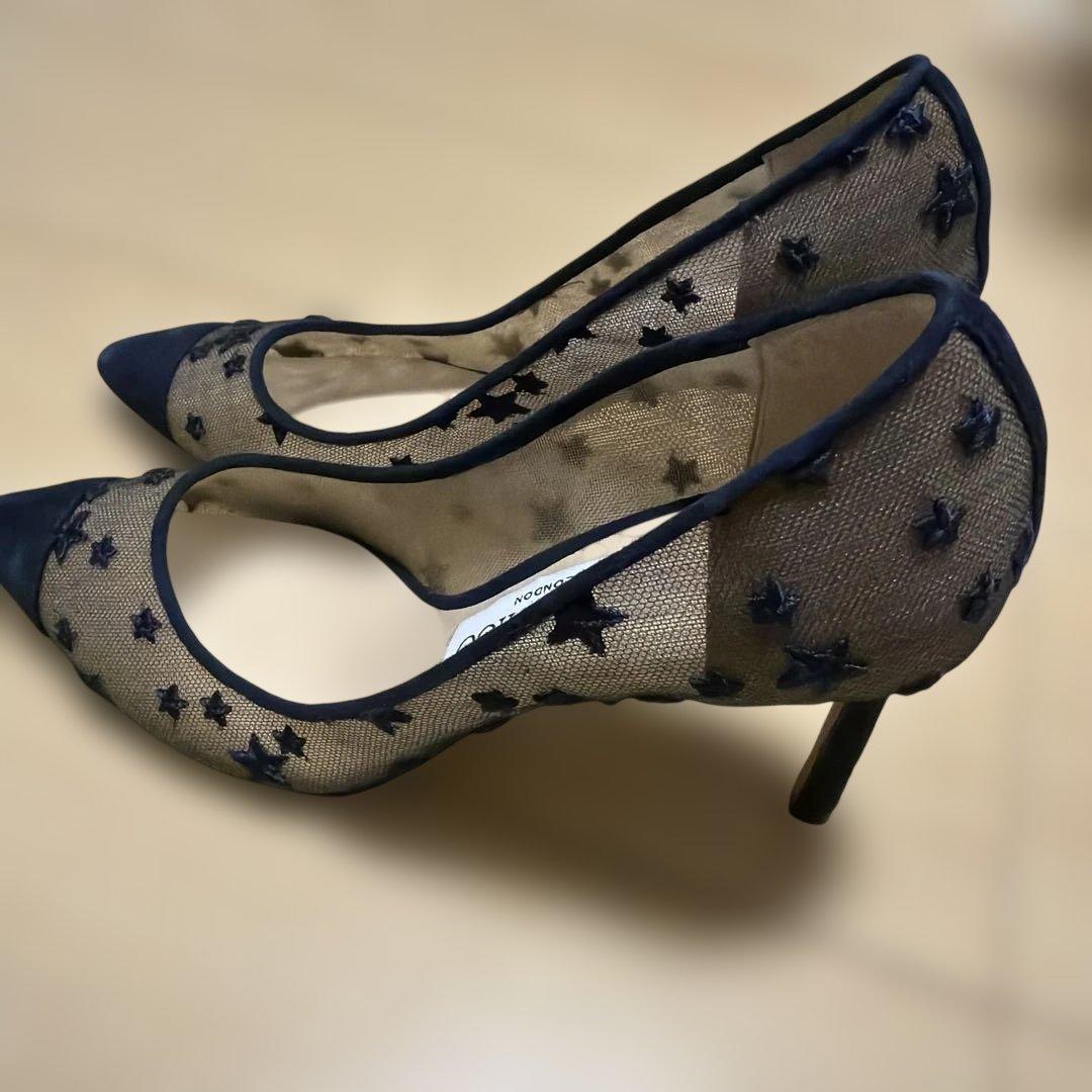 Jimmy Choo ネイビー 星柄 メッシュ ハイヒール