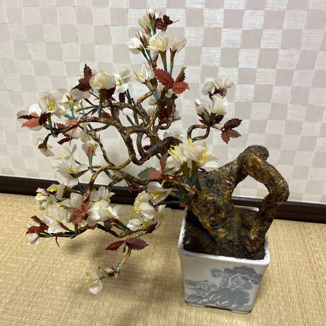 桜の造花 盆栽風アートフラワー 陶器鉢付き