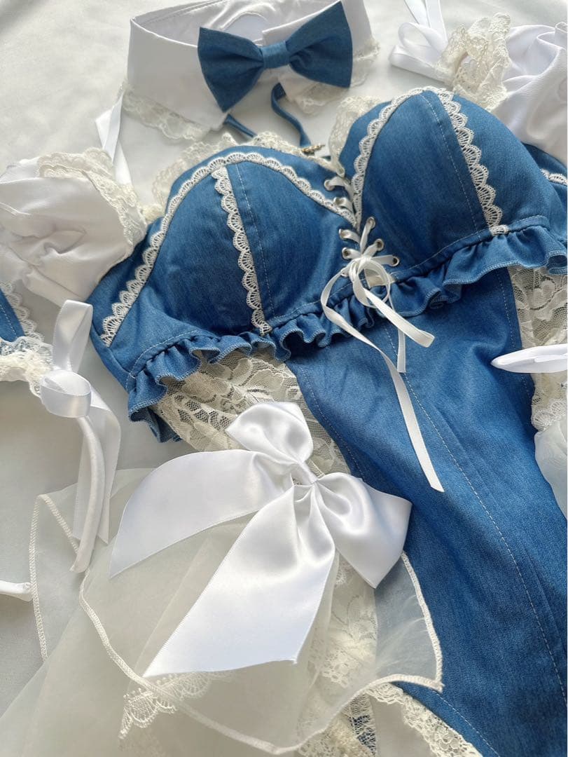 Malymoonマリームーン サイドレースデニムバニーボディスーツ バニーガール