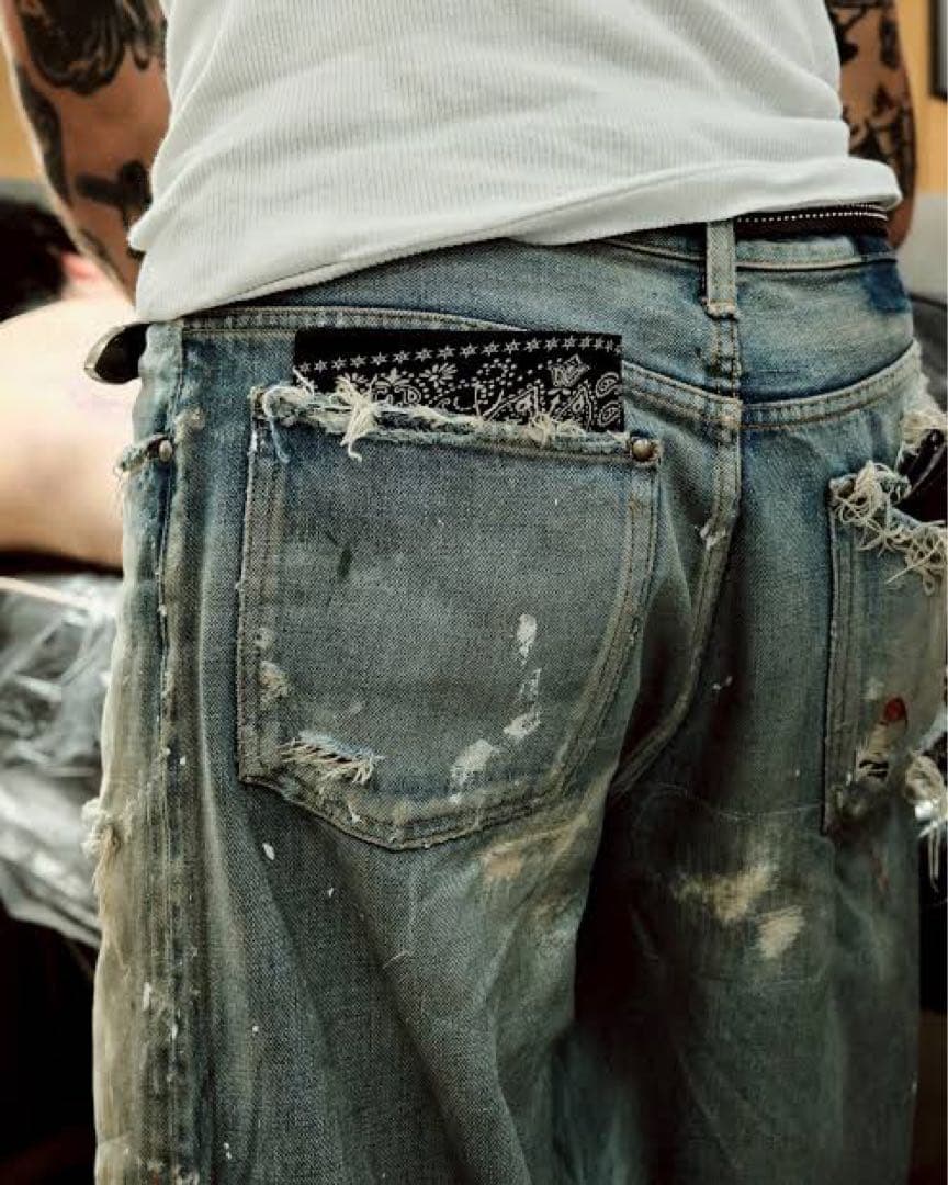 パンツ TSY RIPPED WIDE STRAIGHT DENIM INDIGO