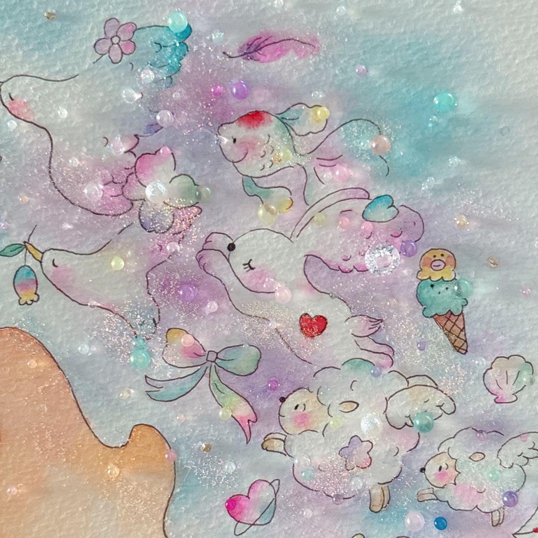 【YAMU】グラスアート　イラスト　水彩画　原画