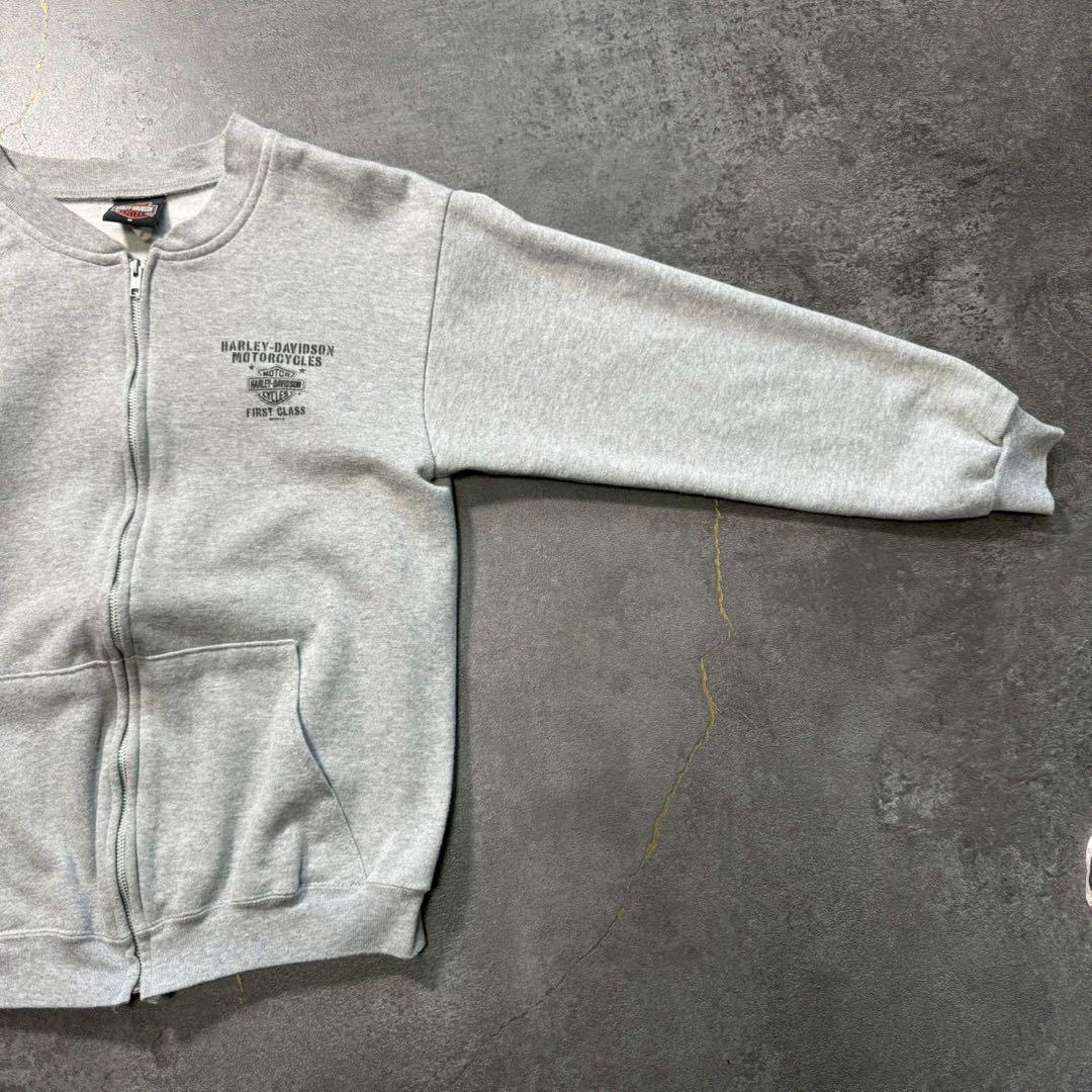 00sUSA製ハーレーダビッドソンアルミジップスウェットカーディガンヘザーグレー