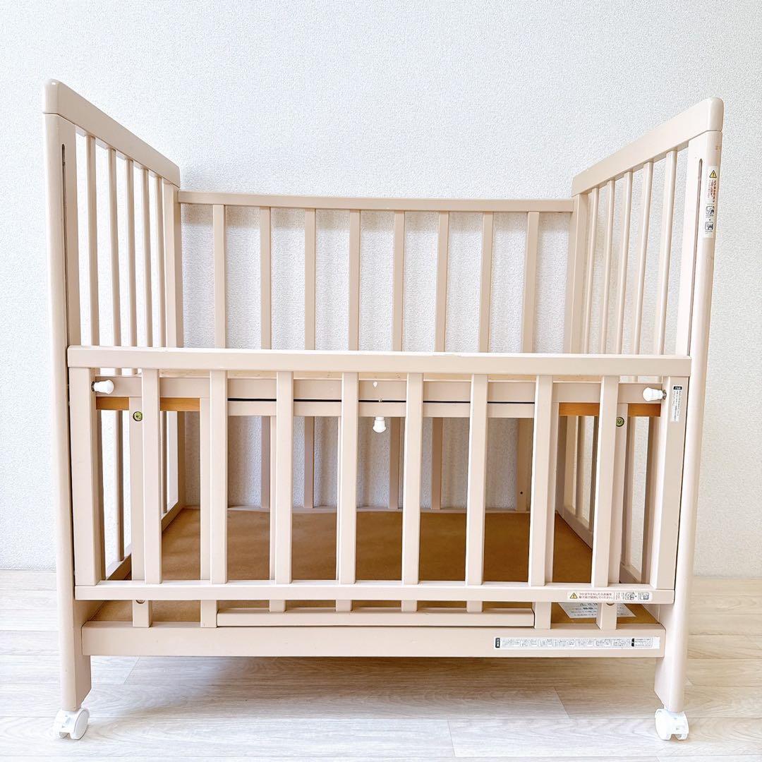 【国産】ミニベビーベッド あわイロ 木製　棚板　収納　スライド　敷きふとん付