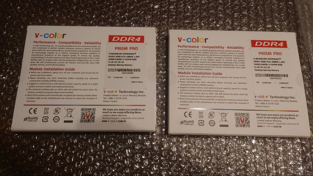 v-color RGB 32GB DDR4 3600 メモリー