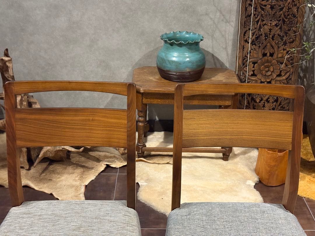 迪卡様　モダン　ビンテージ　ウォールナット　ダイニングチェア　4脚セット　H