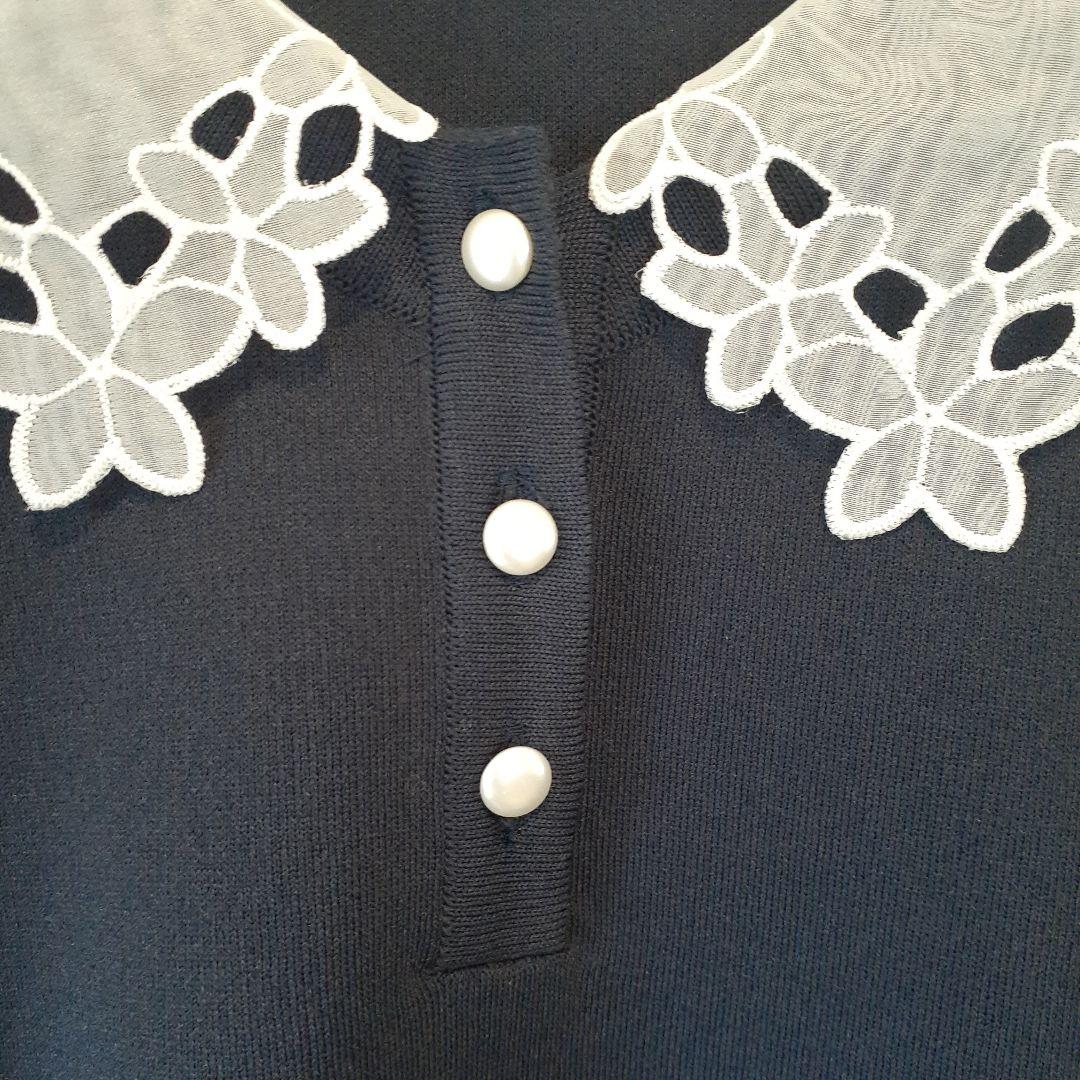 レリアン 春 セレモニー レースつけ襟 長袖2WAY ニット 11号