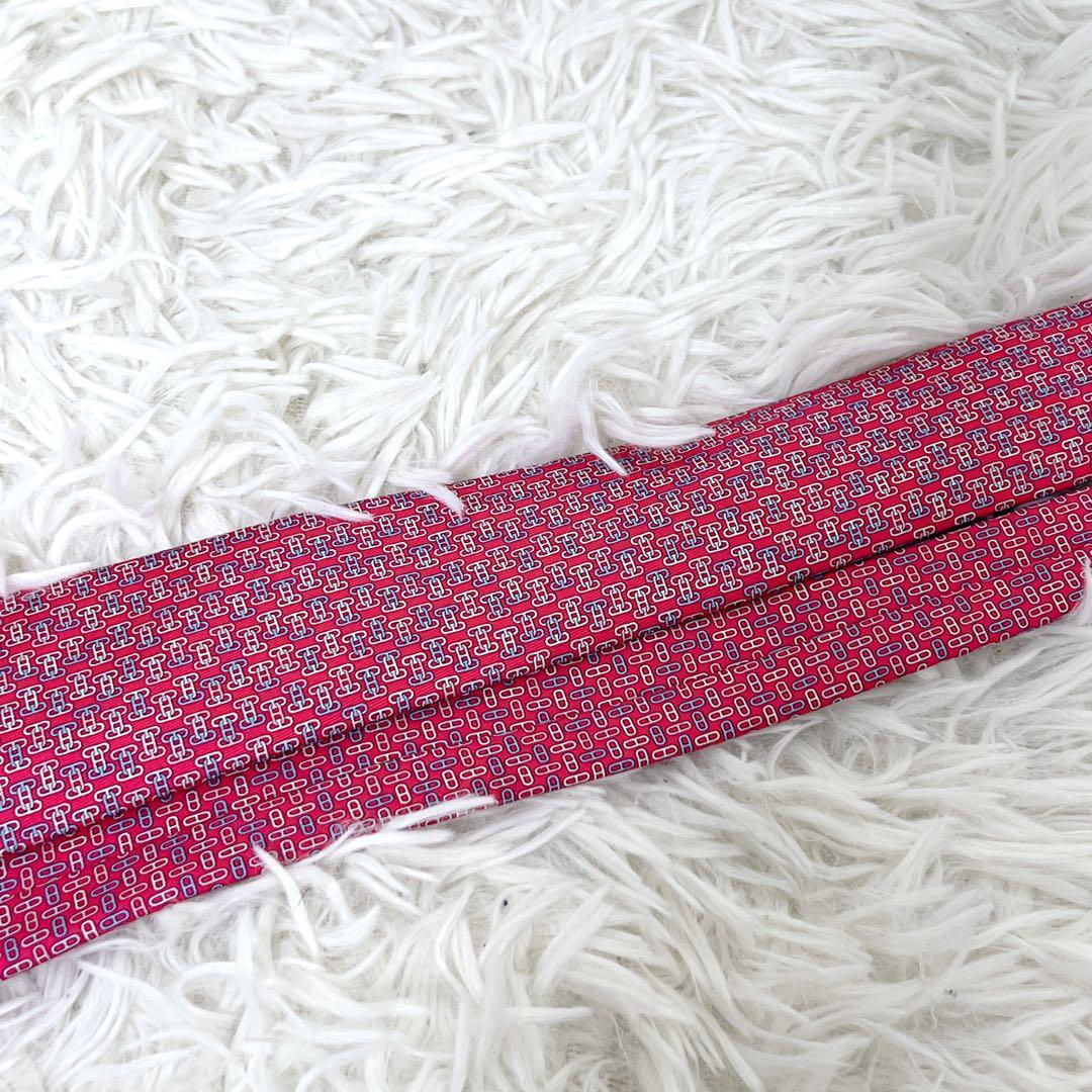 小物 HERMES Silk Tie Pink H Logo Pattern