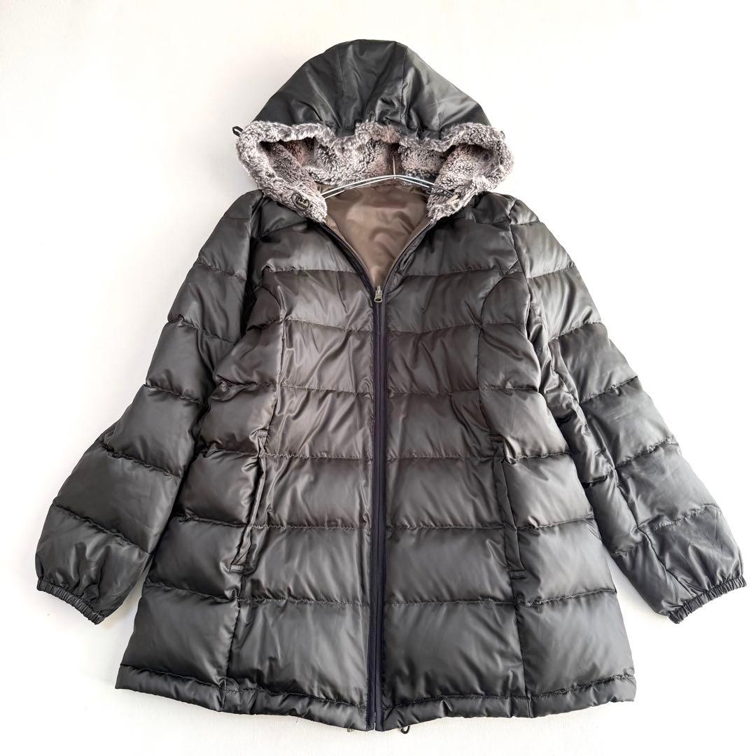 大きめ✨23区✨ダウンライナー付きモッズコート（３XL）カーキ　ラクーンファー