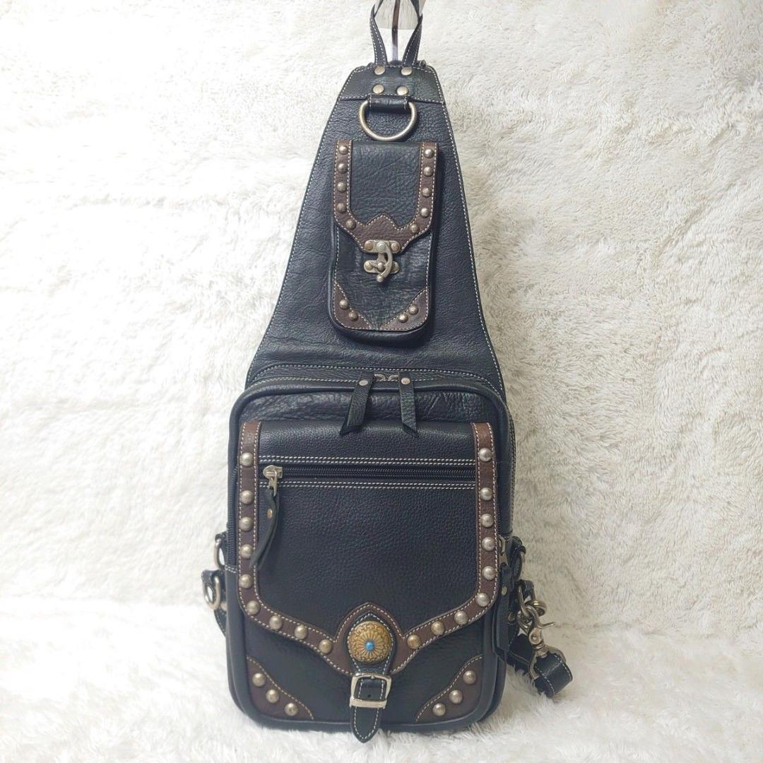 【美品】WILD HEARTS ボディバッグ アメリカン バイカー ショルダ 黒