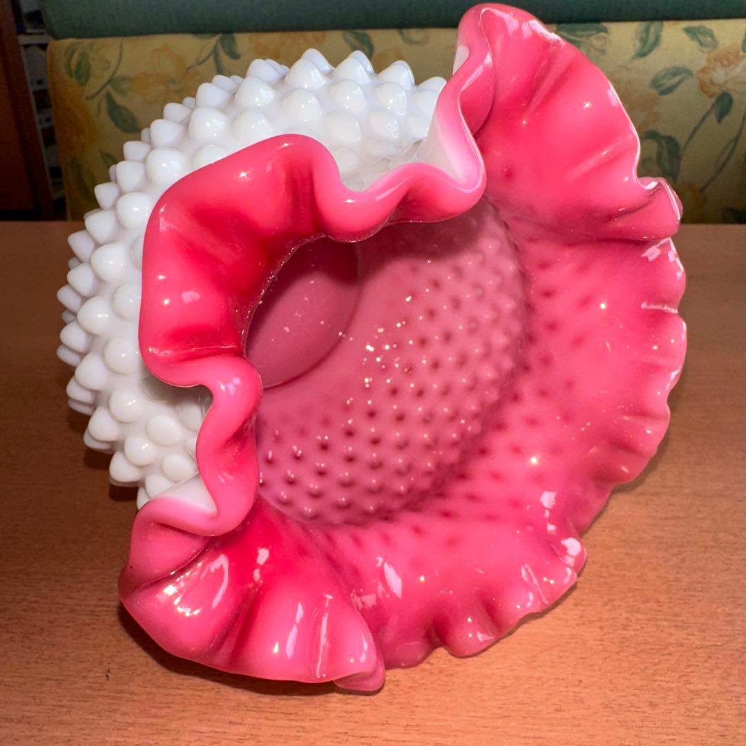 フェントン ミルクガラス ボブネイル ピーチブロウ 13×14cm 極美品