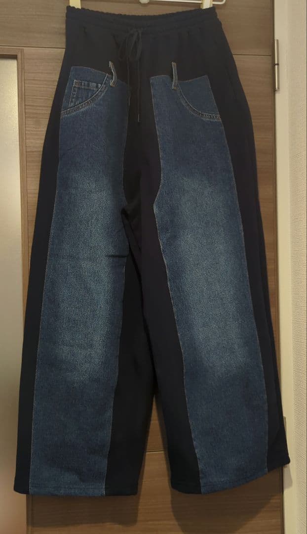 【ラスト1点　未使用品　Мサイズ】ニコアンド　デニムバッチワークパンツ　ネイビー