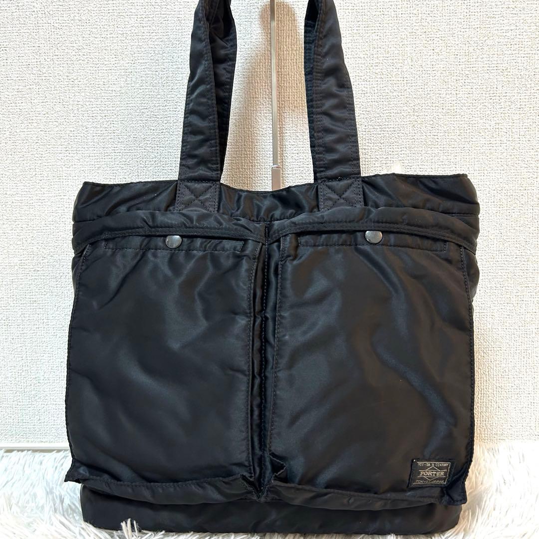 【美品✨人気/タンカー/A4】ポーター　トートバッグ　ビジネス　黒　通勤　肩掛可