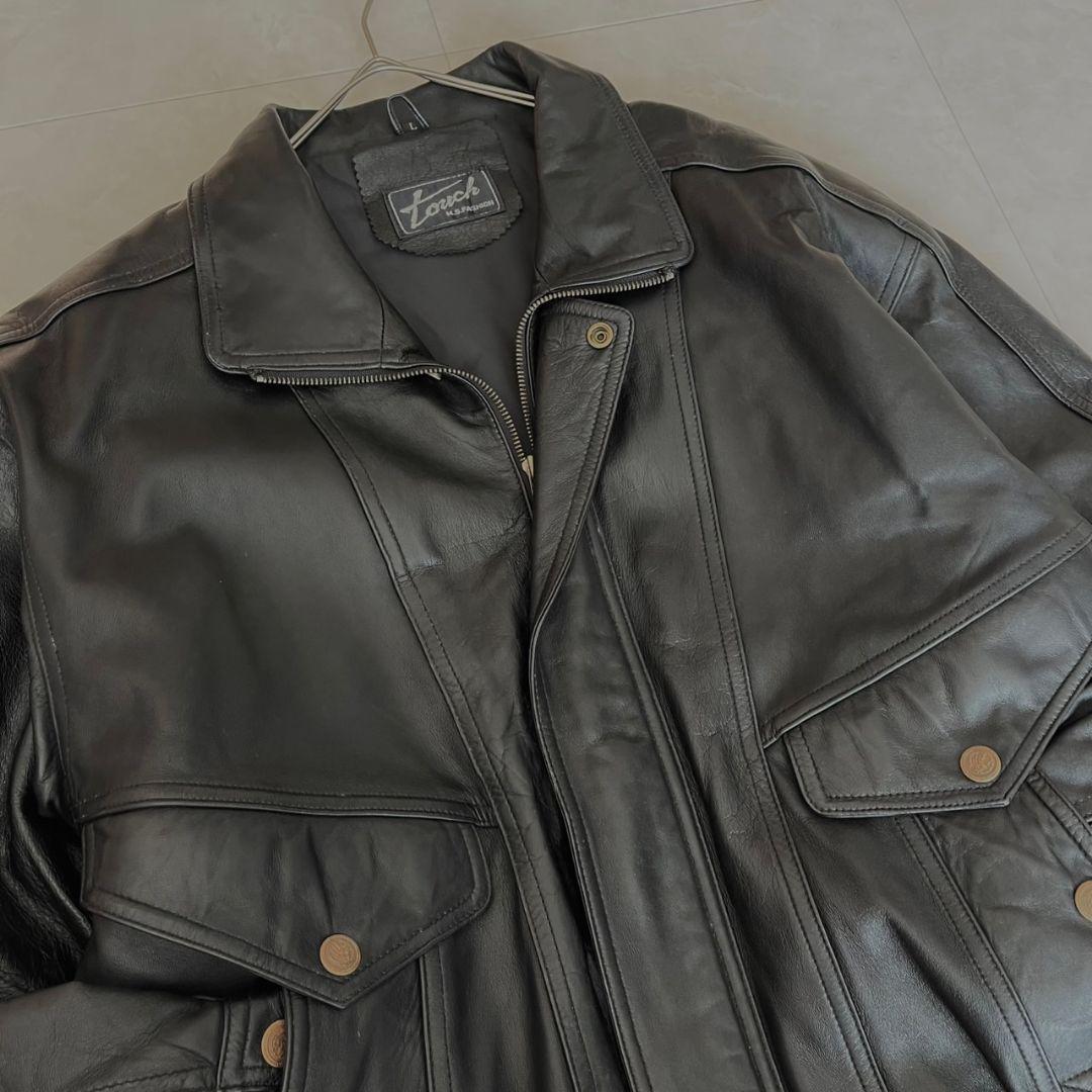 レザーボンバージャケット 短丈 ヴィンテージ Lサイズ ブラック