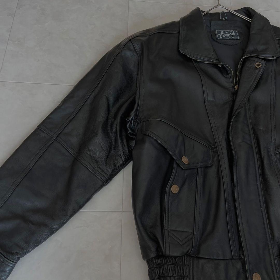 レザーボンバージャケット 短丈 ヴィンテージ Lサイズ ブラック