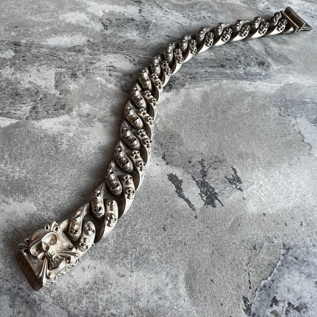 VINTAGE ヴィンテージ シルバー スカルヘビーリンクチェーン ブレスレット
