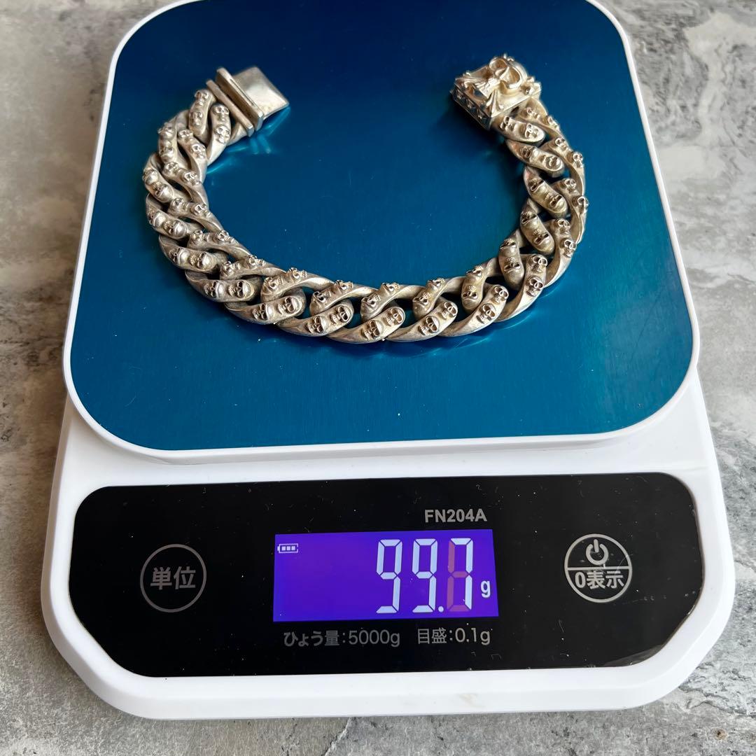 VINTAGE ヴィンテージ シルバー スカルヘビーリンクチェーン ブレスレット