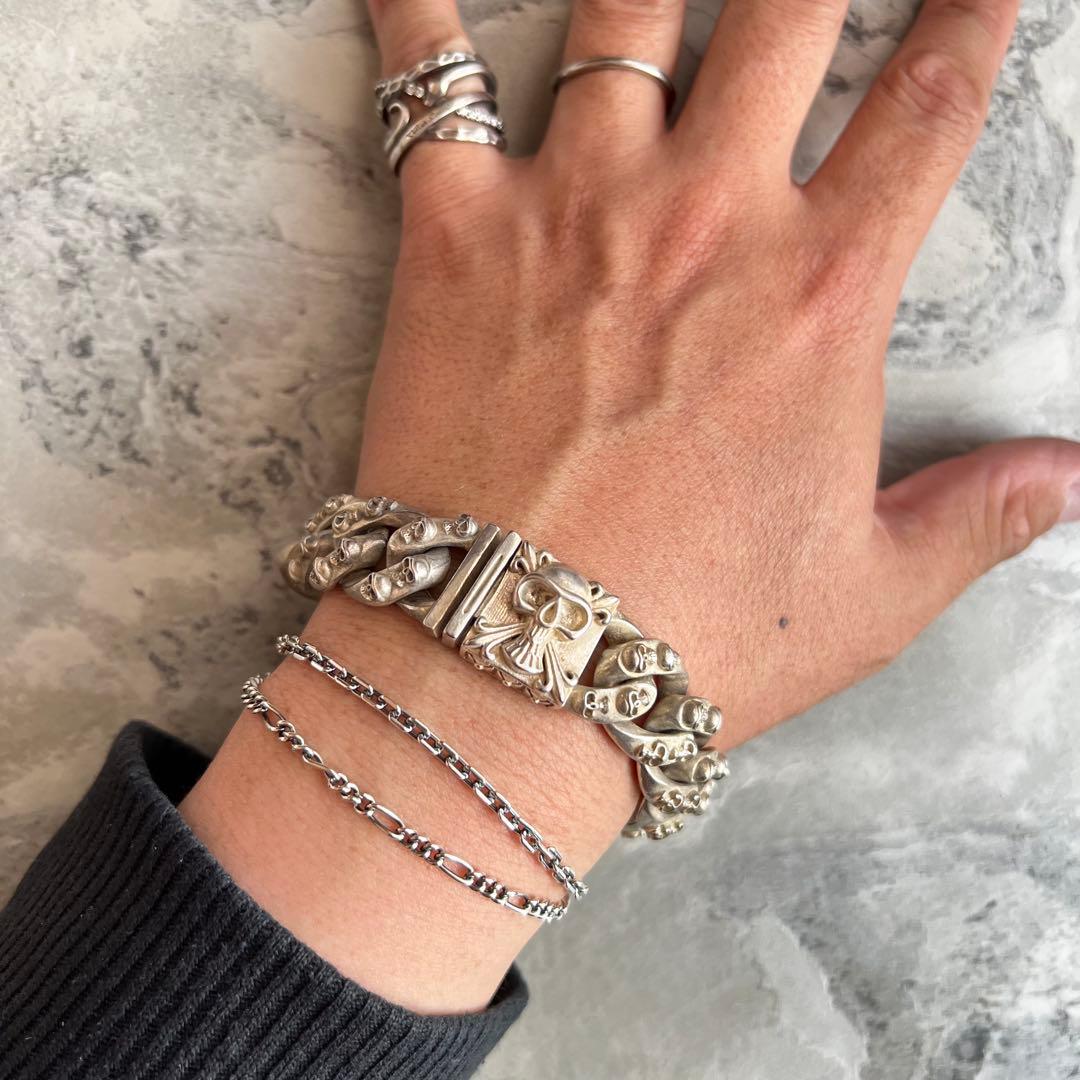 VINTAGE ヴィンテージ シルバー スカルヘビーリンクチェーン ブレスレット