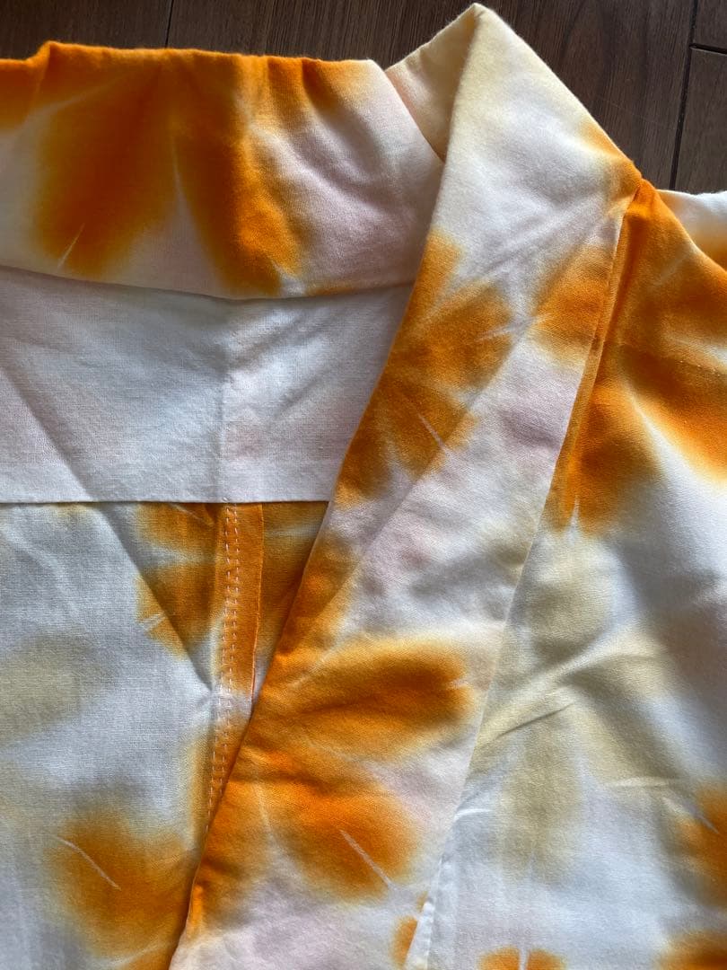 オレンジ雪花絞り 手縫い浴衣