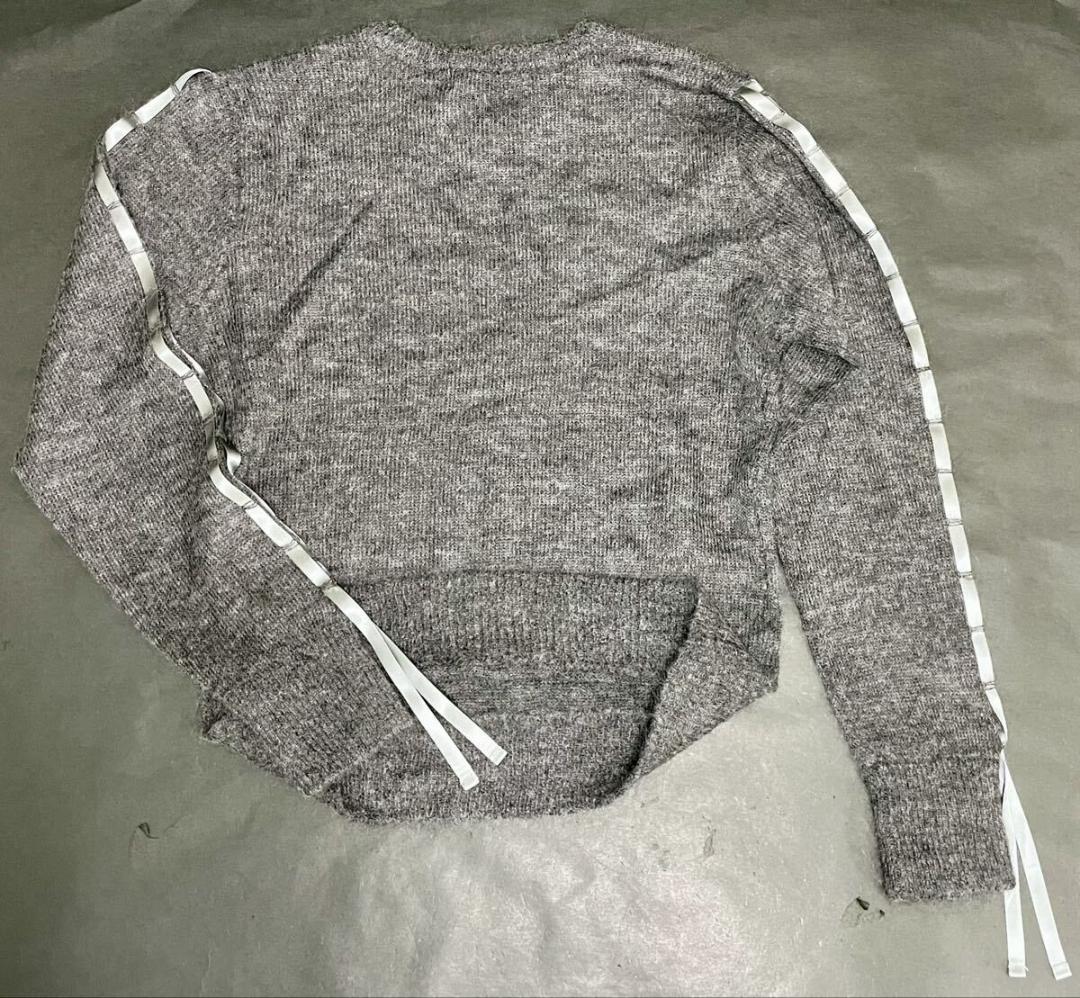 ボーダーズアットバルコニー★袖リボン付きニットトップス38グレー参考5万円★新品