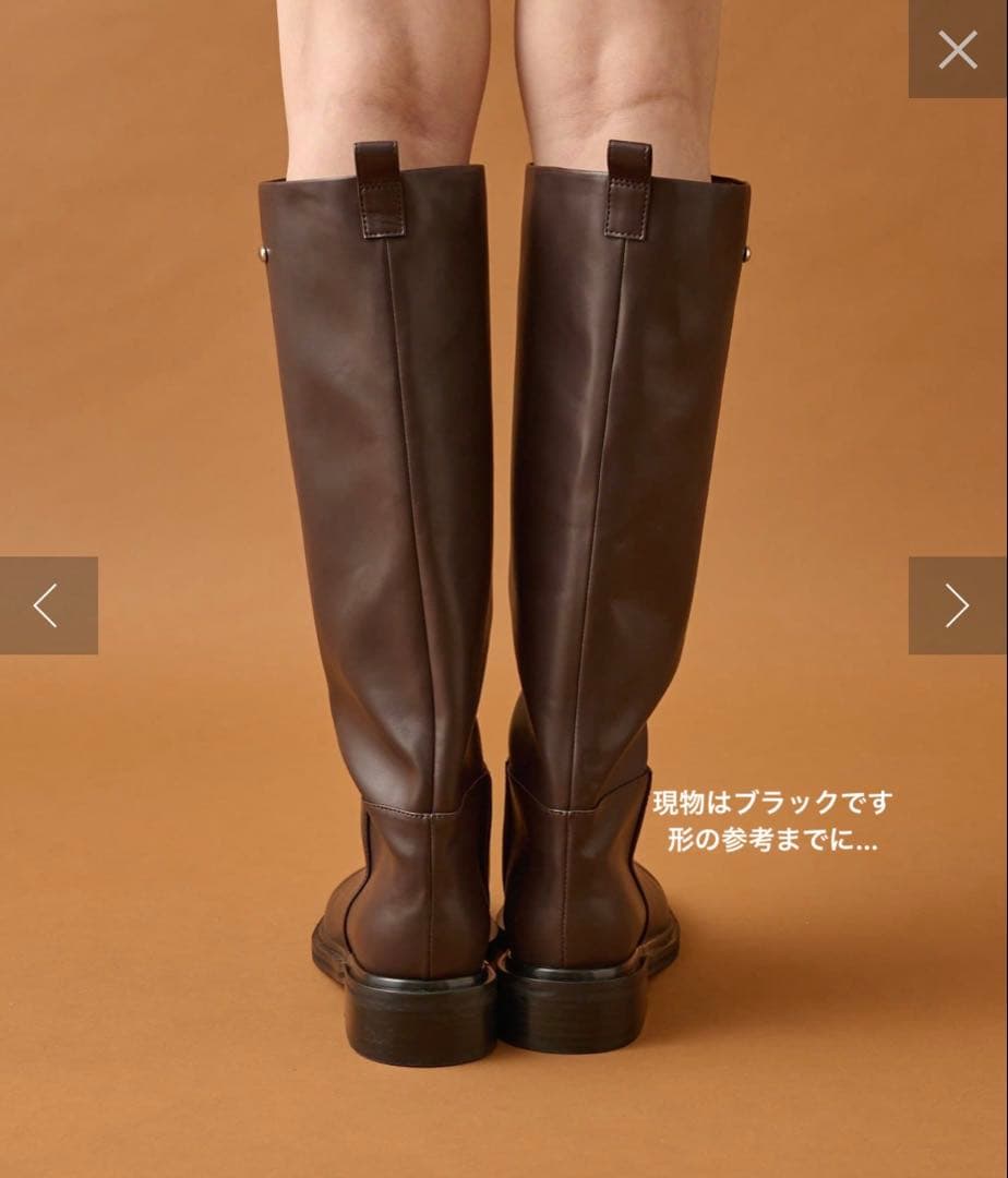 mystic ブラック スクエアトゥロングブーツ