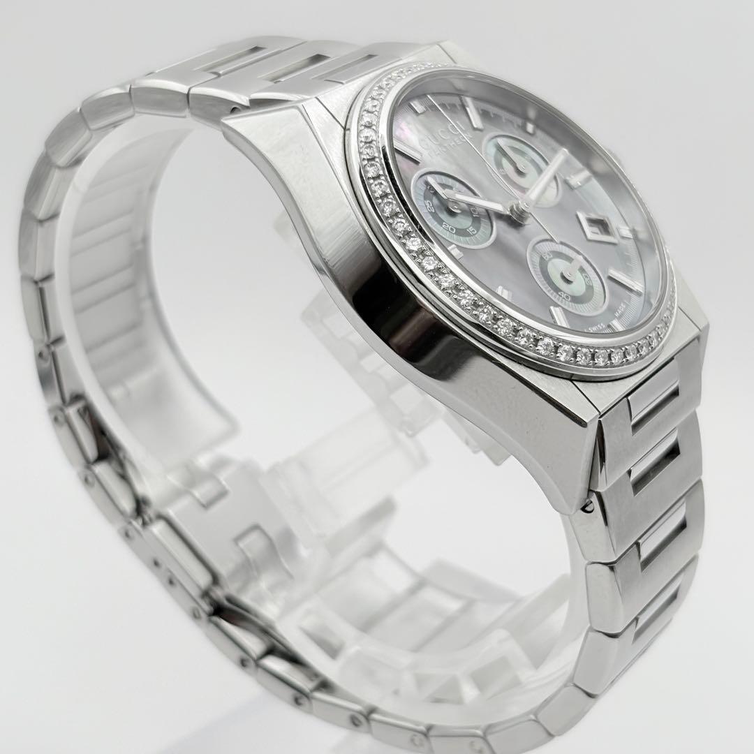 美品　グッチ　シェル文字盤　ダイヤベゼル　メンズ腕時計　パンテオン　クロノグラフ