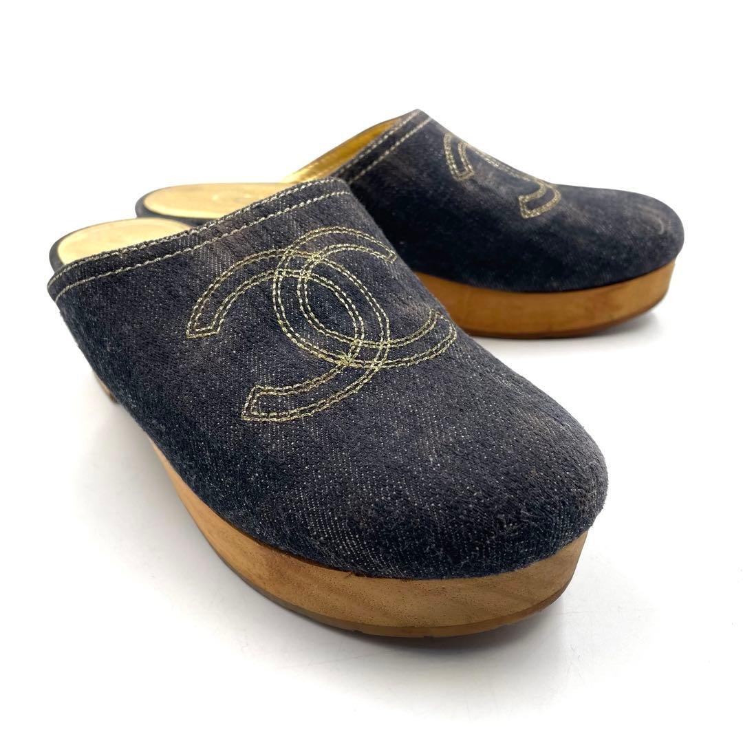 シャネル デニム サンダル サボ ココマーク インディゴブルー 36 付属なし