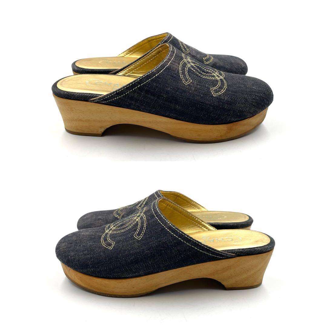 シャネル デニム サンダル サボ ココマーク インディゴブルー 36 付属なし