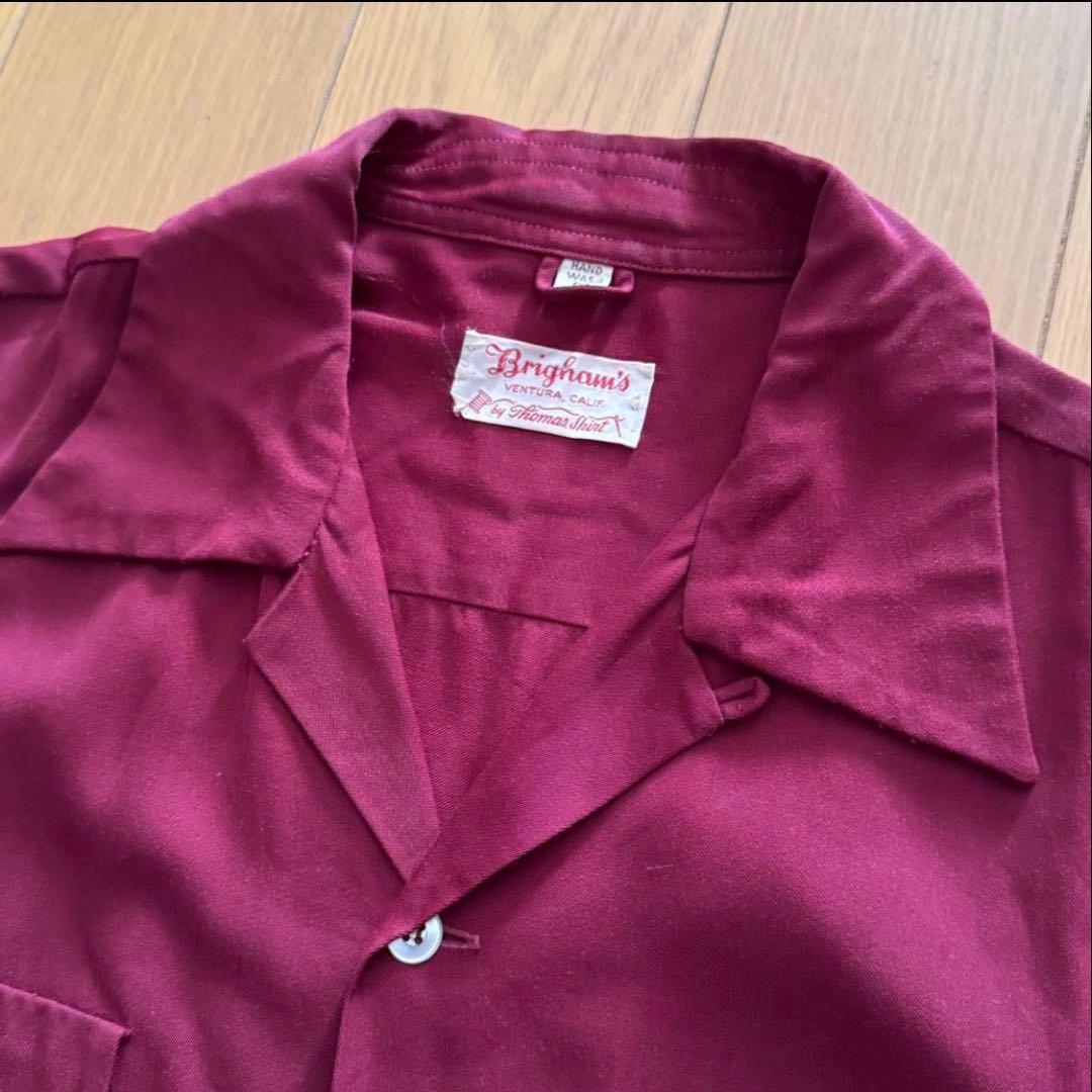ほ*る様 40s 50s レーヨン ギャバ シャツ オープンカラー ボルドー M