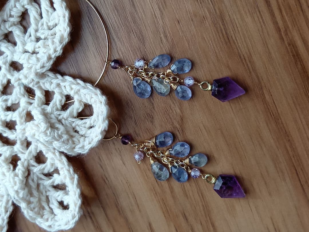 551/14kgfブルートパーズと青系石のアシメントリーチャーム他