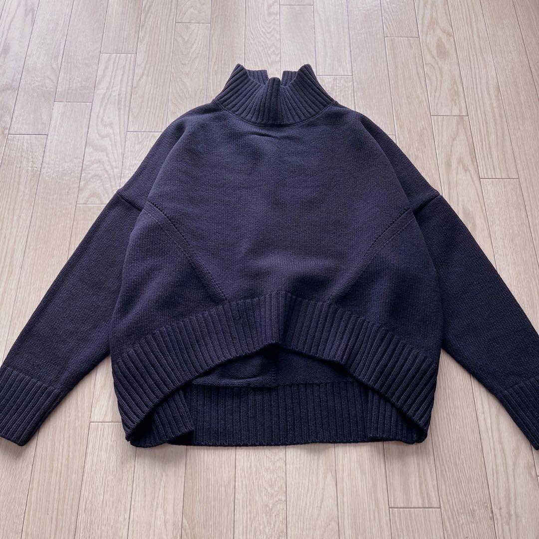 【ネイビー】CINOH オーバーサイズハイネックニット 38 チノ ウール100