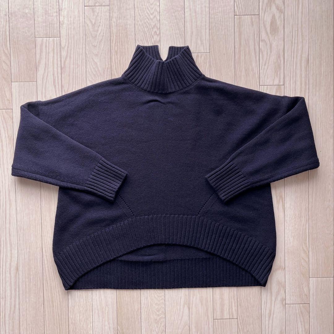 【ネイビー】CINOH オーバーサイズハイネックニット 38 チノ ウール100