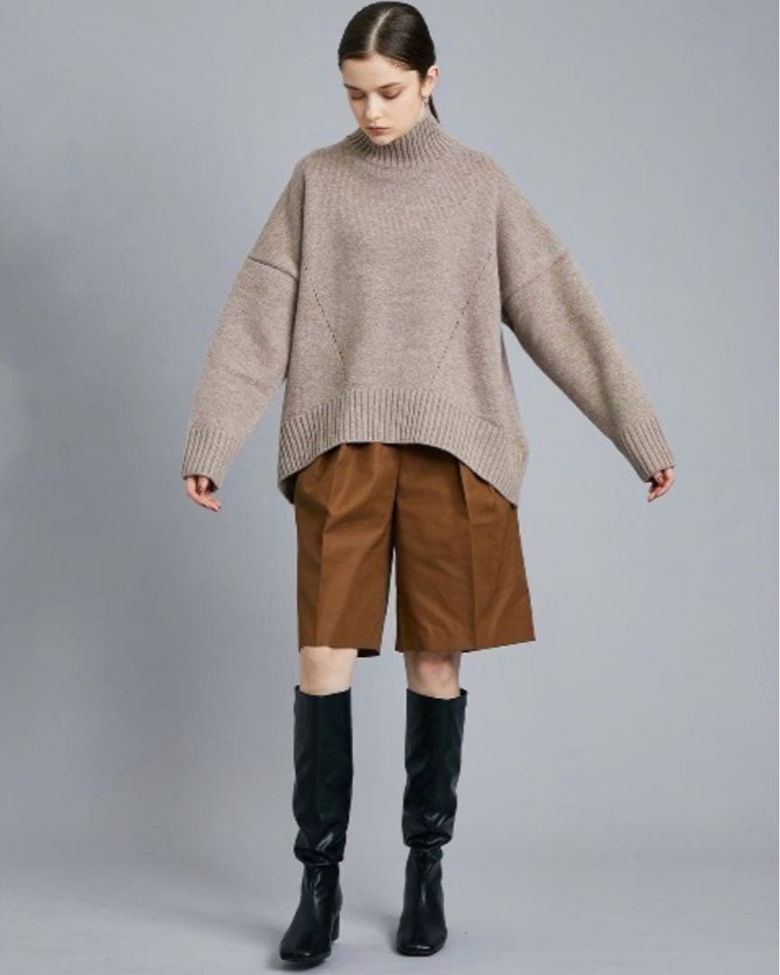 【ネイビー】CINOH オーバーサイズハイネックニット 38 チノ ウール100