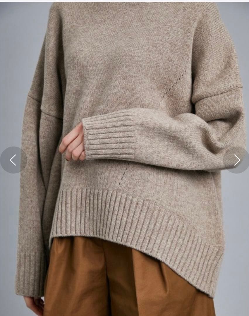 【ネイビー】CINOH オーバーサイズハイネックニット 38 チノ ウール100