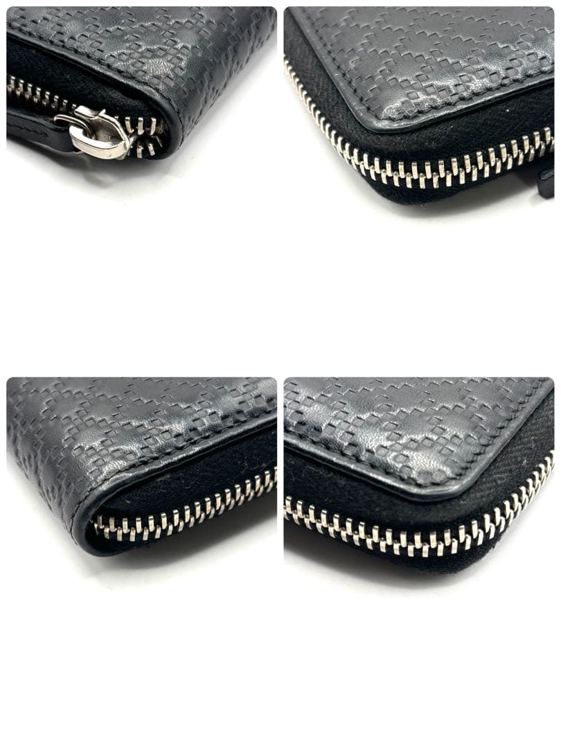 グッチ ケース ディアマンテ ラウンドファスナー レザー ブラック