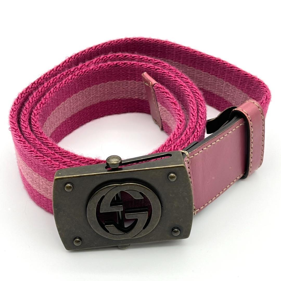 希少 グッチ ベルト インターロッキング シェリーライン ガチャベルト ピンク